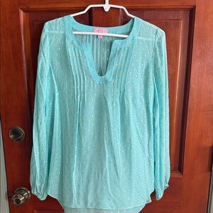 Lilly Pulitzer Light Blue Blouse with Gold Details
